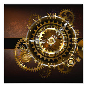 Dampfuhrwerk-Uhr mit antiken Zahnrädern Fotodruck