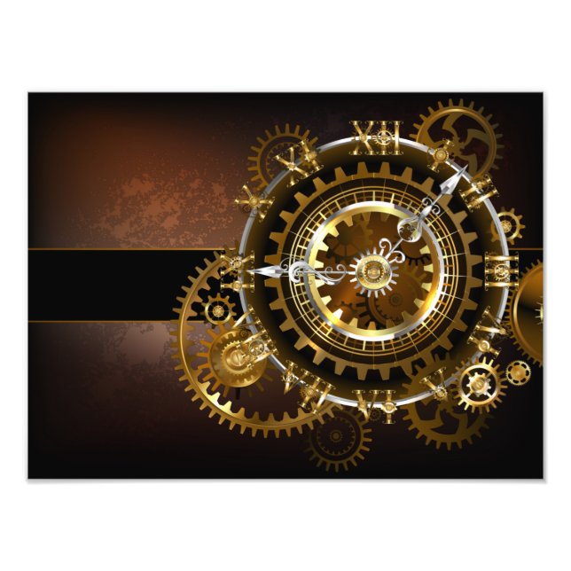 Dampfuhrwerk-Uhr mit antiken Zahnrädern Fotodruck (Vorne)