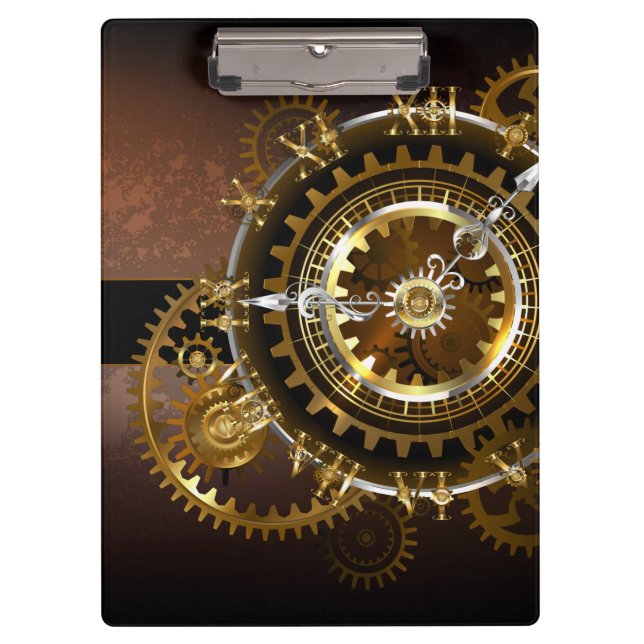 Dampfuhrwerk-Uhr mit antiken Zahnrädern Klemmbrett (Vorderseite)
