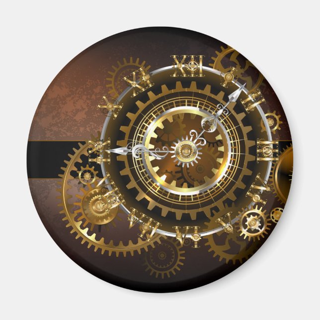 Dampfuhrwerk-Uhr mit antiken Zahnrädern Magnet (Vorne)