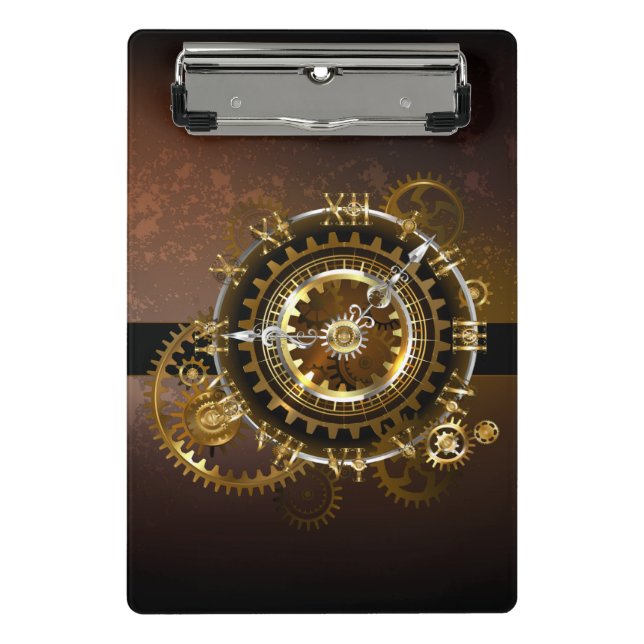 Dampfuhrwerk-Uhr mit antiken Zahnrädern Mini Klemmbrett (Vorderseite)