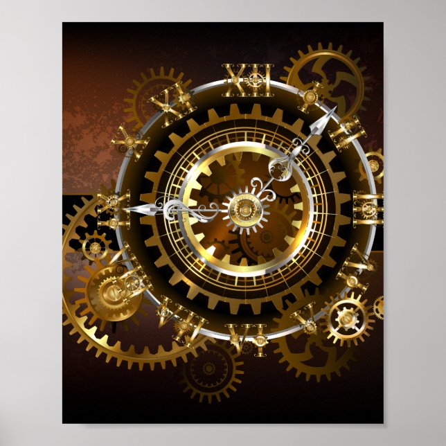 Dampfuhrwerk-Uhr mit antiken Zahnrädern Poster (Vorne)