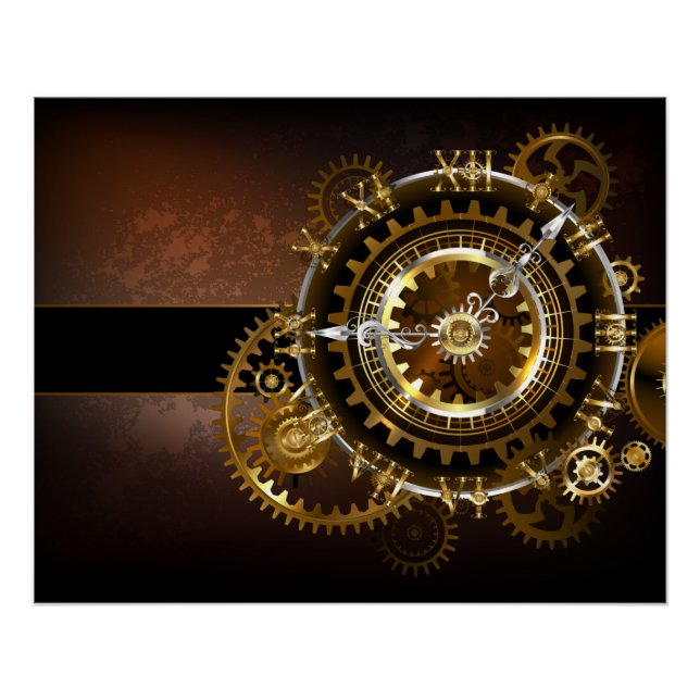 Dampfuhrwerk-Uhr mit antiken Zahnrädern Poster (Vorderseite)