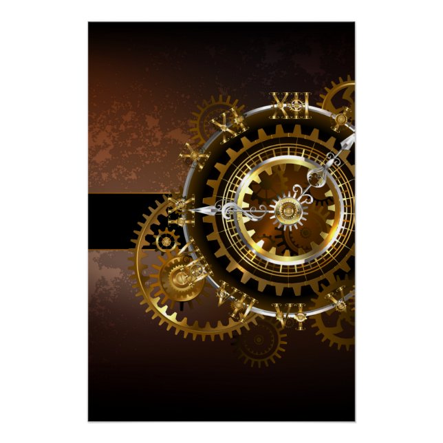 Dampfuhrwerk-Uhr mit antiken Zahnrädern Poster (Vorderseite)