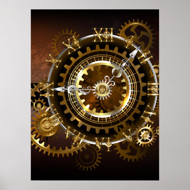 Dampfuhrwerk-Uhr mit antiken Zahnrädern Poster (Vorne)