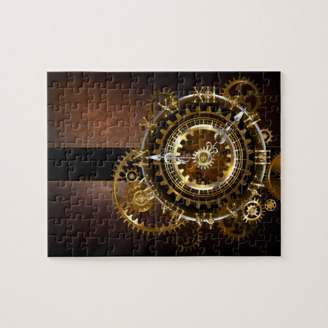 Dampfuhrwerk-Uhr mit antiken Zahnrädern Puzzle (Horizontal)