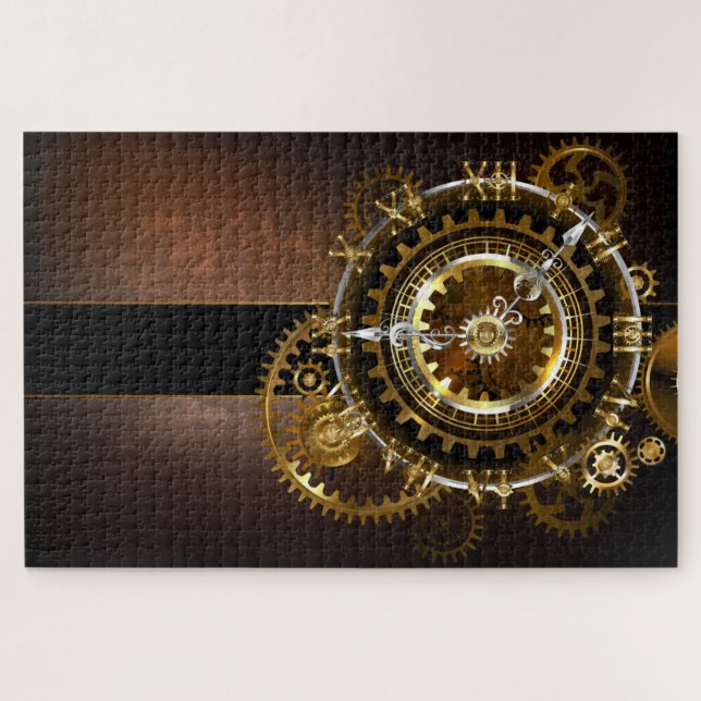 Dampfuhrwerk-Uhr mit antiken Zahnrädern Puzzle (Horizontal)