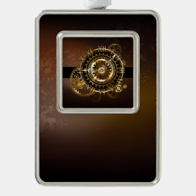 Dampfuhrwerk-Uhr mit antiken Zahnrädern Rahmen-Ornament Silber (Vorderseite)