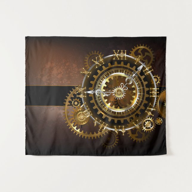 Dampfuhrwerk-Uhr mit antiken Zahnrädern Wandteppich (Vorderseite (Horizontal))