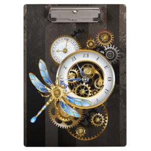 Dampfuhrwerk-Uhr mit mechanischer Libelle Klemmbrett
