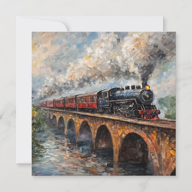 Dampfzug auf einer Brücke - Ölgemälde (Vorderseite)