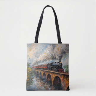 Dampfzug auf einer Brücke - Ölgemälde