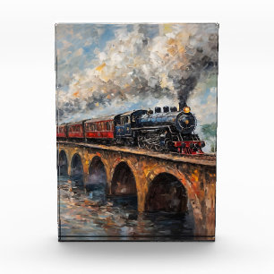 Dampfzug auf einer Brücke - Ölgemälde Fotoblock