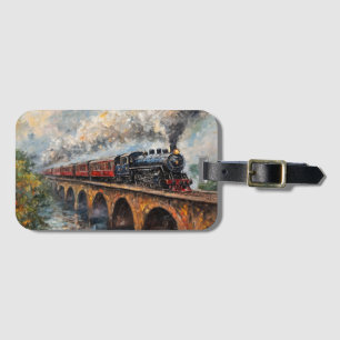 Dampfzug auf einer Brücke - Ölgemälde Gepäckanhänger