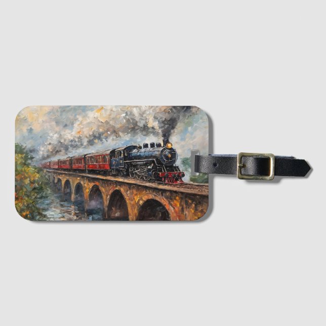 Dampfzug auf einer Brücke - Ölgemälde Gepäckanhänger (Vorderseite (Horizontal))