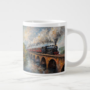 Dampfzug auf einer Brücke - Ölgemälde Jumbo-Tasse