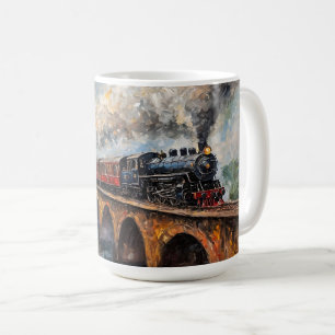 Dampfzug auf einer Brücke - Ölgemälde Kaffeetasse