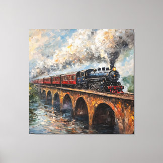 Dampfzug auf einer Brücke - Ölgemälde Leinwanddruck