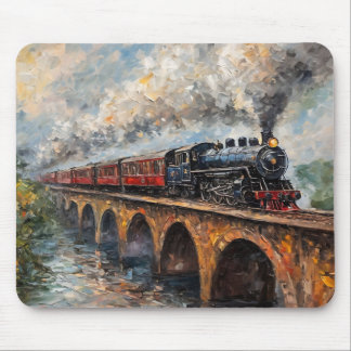 Dampfzug auf einer Brücke - Ölgemälde Mousepad