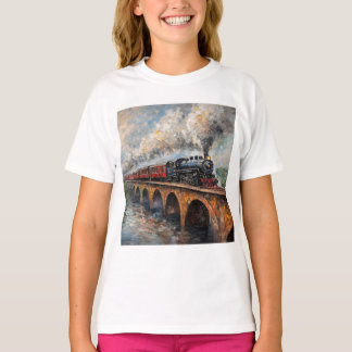 Dampfzug auf einer Brücke - Ölgemälde T-Shirt
