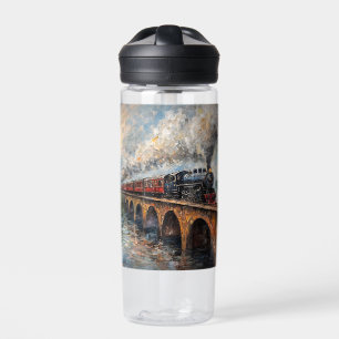 Dampfzug auf einer Brücke - Ölgemälde Trinkflasche