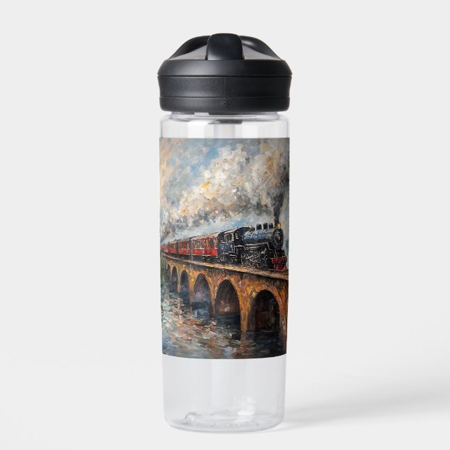 Dampfzug auf einer Brücke - Ölgemälde Trinkflasche (Vorderseite)