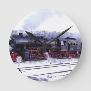 Dampfzug-Bahnlokomotivstations-Motor Runde Wanduhr