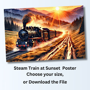 Dampfzug bei Sonnenuntergang Poster