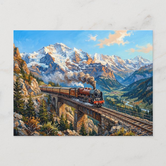 Dampfzug Bergbrücke Postkarte (Vorderseite)
