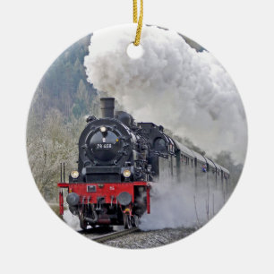 Dampfzug-Dampflokomotive-Foto im Vintage-Stil Keramik Ornament