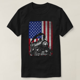 Dampfzug Eisenbahn USA American Flag Locomotive T-Shirt