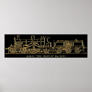 Dampfzug, GWR, The Queen, 3041, B & W Poster