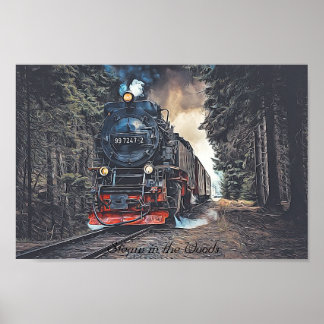 Dampfzug in der Holzmalerei Poster