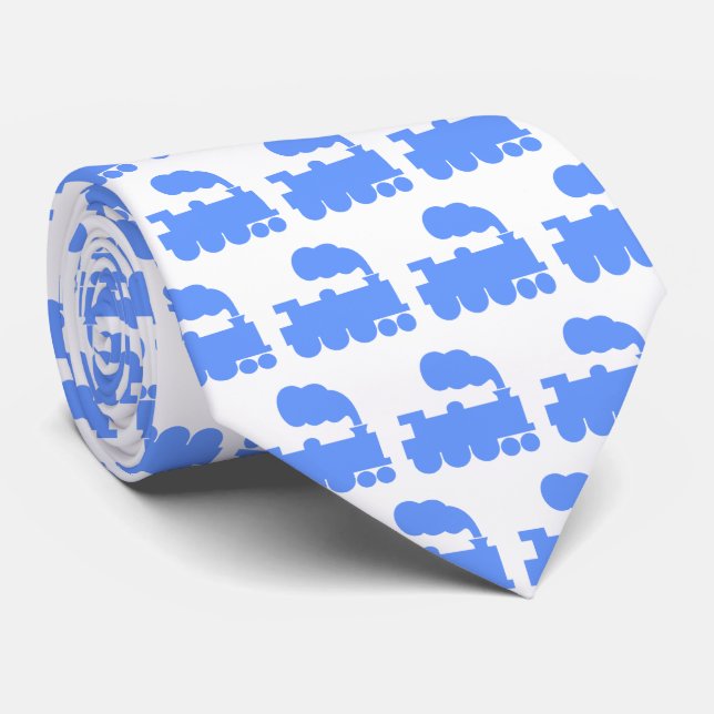 Dampfzug Muster - Baby Blue on White Krawatte (Gerollt)