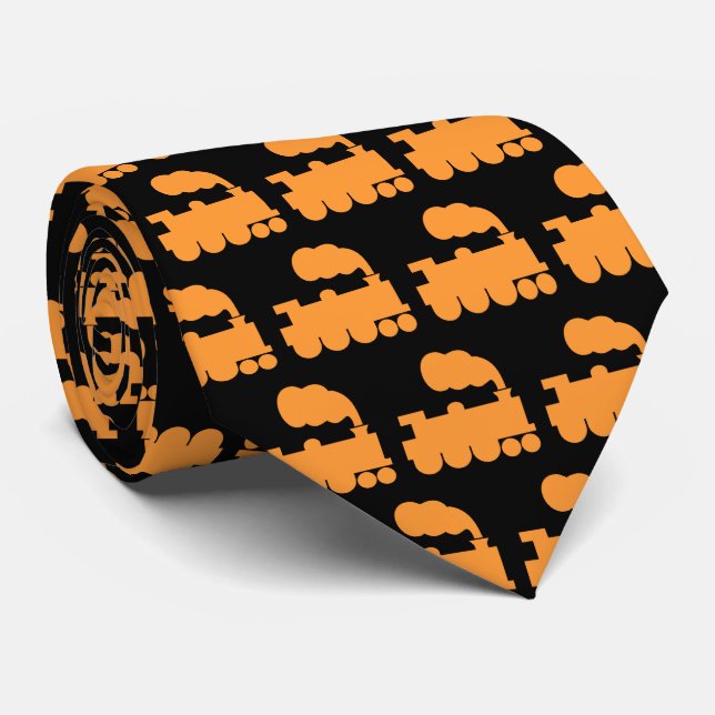 Dampfzug Muster - Light Orange auf schwarz Krawatte (Gerollt)