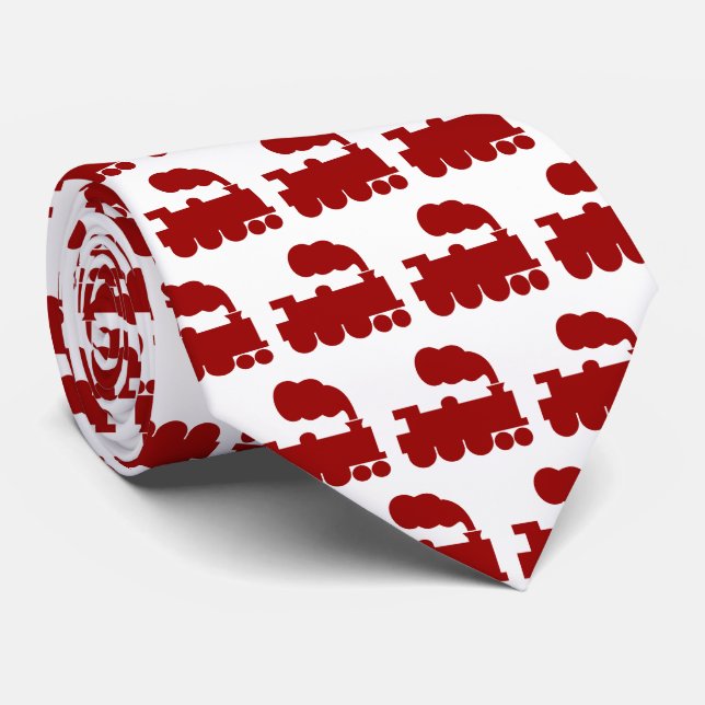 Dampfzug Muster - Ruby Red on White Krawatte (Gerollt)