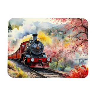 Dampfzug-Träume Landschaft Aquarell-Kunstwerk j Magnet