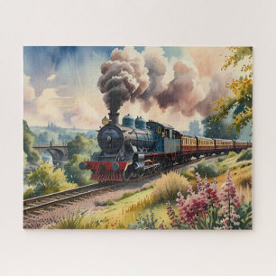 Dampfzug-Träume Landschaft Aquarell-Kunstwerk Puzzle
