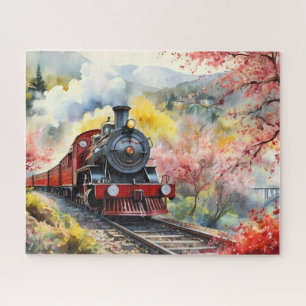Dampfzug-Träume Landschaft Aquarell-Kunstwerk Puzzle