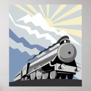 Dampfzuglokomotive Berglandschaft Poster