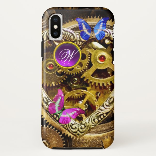 DAMPUNKGEARS ,GEMSTONS, BÜTTERFLIES-MONOGRAMM Case-Mate iPhone HÜLLE (Rückseite)
