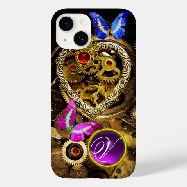 DAMPUNKHERZ, GEARS,GEMS,BUTTERFLIES-MONOGRAMM Case-Mate iPhone HÜLLE (Rückseite)