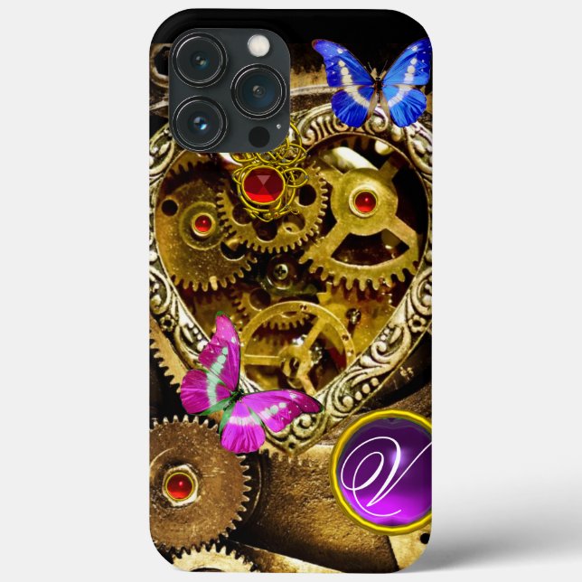 DAMPUNKHERZ, GEARS,GEMS,BUTTERFLIES-MONOGRAMM Case-Mate iPhone HÜLLE (Rückseite)