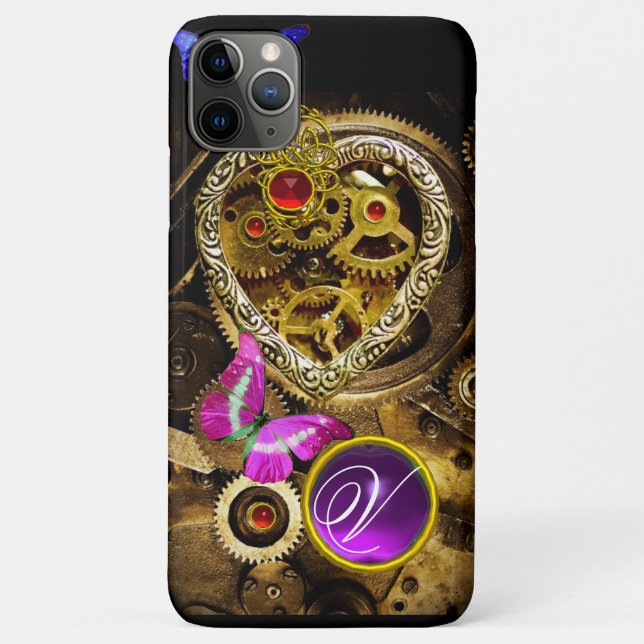 DAMPUNKHERZ, GEARS,GEMS,BUTTERFLIES-MONOGRAMM Case-Mate iPhone HÜLLE (Rückseite)
