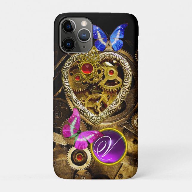DAMPUNKHERZ, GEARS,GEMS,BUTTERFLIES-MONOGRAMM Case-Mate iPhone HÜLLE (Rückseite)