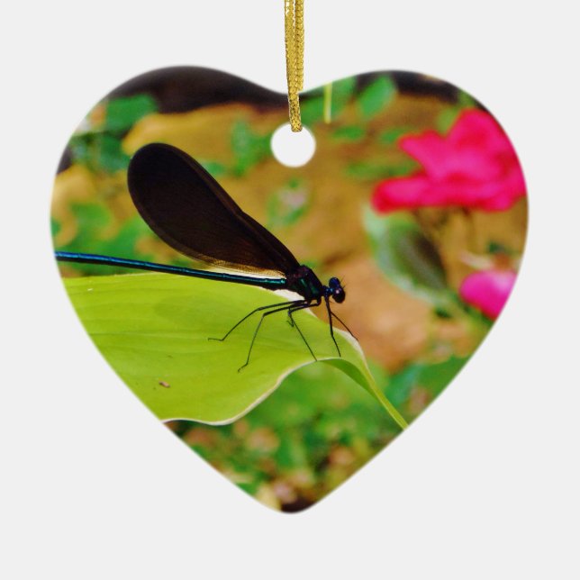 Damselfly und Rose Keramikornament (Vorne)