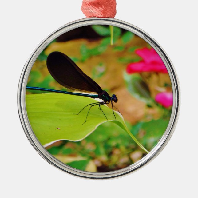 Damselfly und Rose Ornament Aus Metall (Vorne)