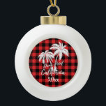 Dana Point California Beach Palm Tree Red Kariert Keramik Kugel-Ornament<br><div class="desc">Dana Point California Beach Palm Tree Kariertes Ornament</div>