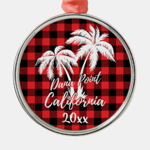 Dana Point California Beach Palm Tree Red Kariert Ornament Aus Metall