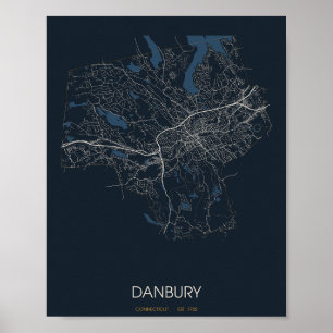 Danbury Connecticut Straßenkarte Poster (Nacht)